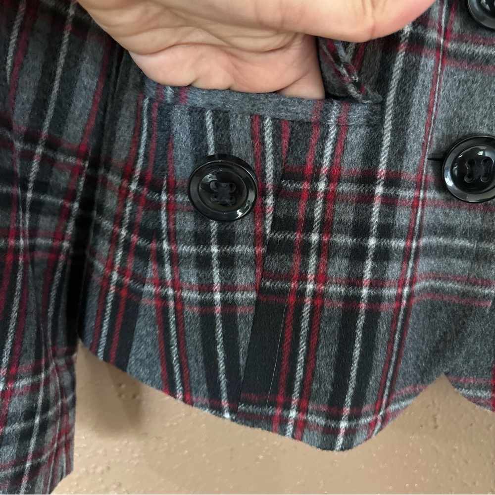 Talbots wool-blend tartan plaid blazer jacket in grey, black, and red size 2 - Picture 5 of 11